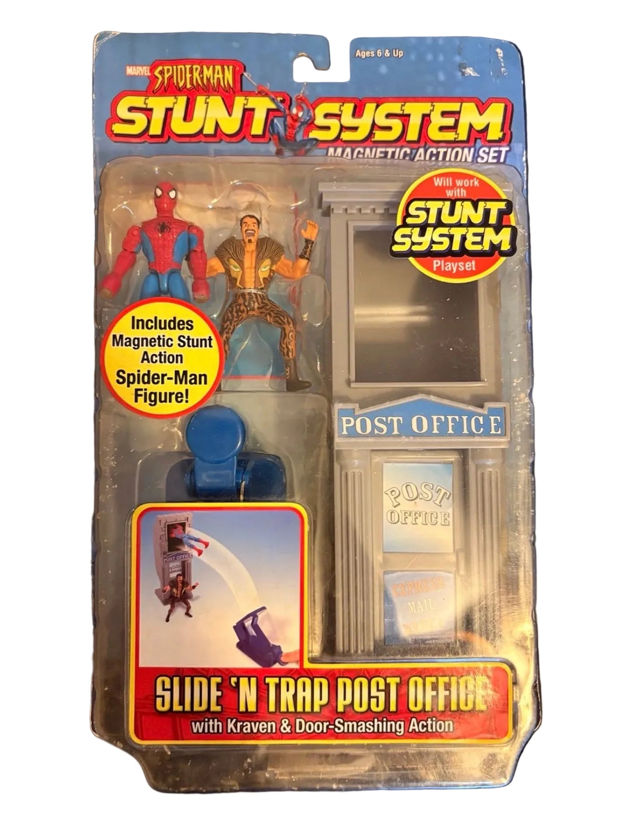 Vintage 2005 Spiderman Slide 'N Trap Post Office with Kraven & Door-Smashing Action Toy Biz
