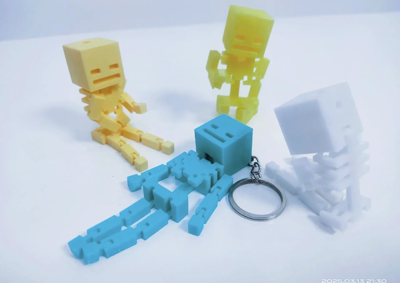 3D Printed Minecraft Highly Articulated Skeleton Keychain/Pendant (metal keychain not included)